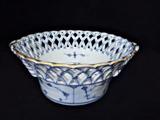 Antique Royal Copenhagen Blue Fluted Full Lace Rare Reticulated Basket 1850 