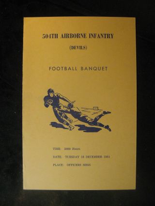 Vintage Dec 18,  1951 504th Airborne Infantry Football Banquet Program