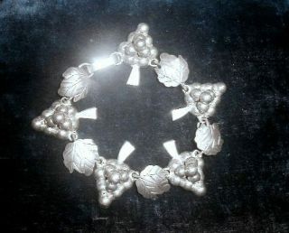 Lovely Vintage Mexican Sterling Silver Grapes Bracelet Signed Vg
