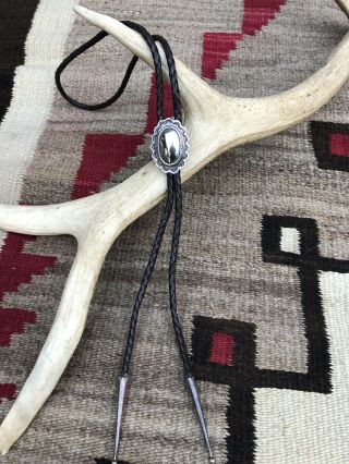 Vintage Southwestern " Concho " Bolo Tie Sterling Hand Stamped Navajo