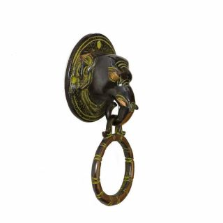 Antique Elephant Bronze Brass Door Knocker Figure Ring Bell Cast Bells Vintage