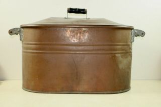 Copper Boiler Tub Pot Basin Antique Primitive Wooden Handles With Lid