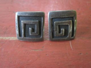 Vintage Hopi Native Southwest Sterling Silver Overlay Square Stud Earrings