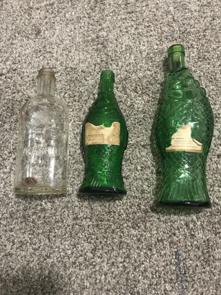 Vintage Italian Green Glass Fish Shaped Wine Bottle Antinori Decanter