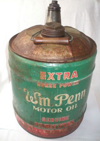 Vintage Wm Penn Motor Oil Can 5 Gallon Metal Canfield Ohio