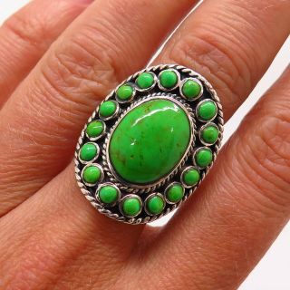 Old Pawn Vintage 925 Sterling Silver Lime Green Turquoise Tribal Artisan Ring