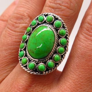 Old Pawn Vintage 925 Sterling Silver Lime Green Turquoise Tribal Artisan Ring 2