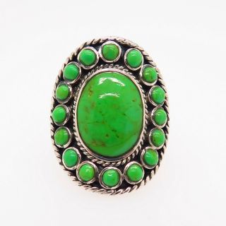 Old Pawn Vintage 925 Sterling Silver Lime Green Turquoise Tribal Artisan Ring 3