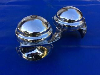 Vintage Clear Hooters Dual Twin Hi Lo Chrome Boat Marine Auto Motorcycle Horns