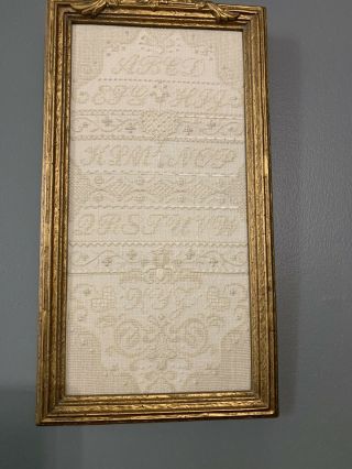 Vintage Cross Stitch Sampler Framed Needlework Art Alphabet Numbers Wedding Gift