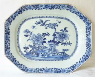 Very Large Antique Mid 18th C Chinese Blue And White Porcelain Meat Plate
