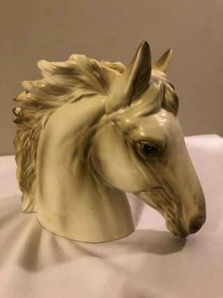 Vintage Horse Head Planter Or Vase White And Brown