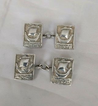 Vintage Shipton & Co Sterling Silver Viking Ship Cufflinks Chester 1936 S & Co