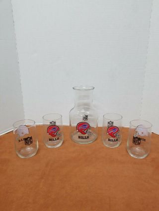 Set Of 4 Vintage Buffalo Bills Drinking Glasses And Picture Nfl Football