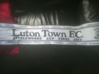 Luton Town Fc - Vintage Scarf From 1989 League Cup Final And Programme