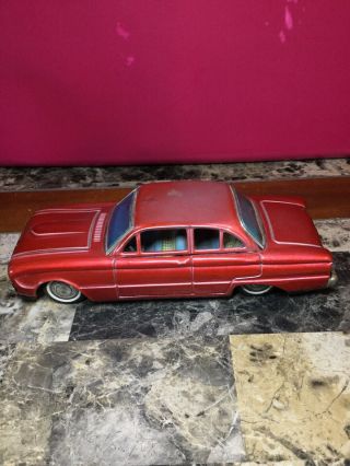 Vintage Bandai Japan 1961 Ford Falcon Red Tin Friction Toy Car 8” Length