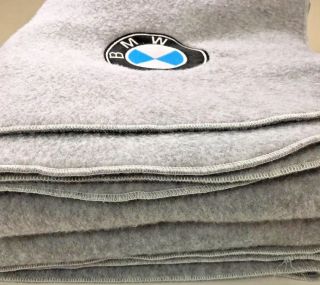 Vtg BMW Fleece Blanket Gray Stadium Polar Patch Made In USA Square 60” X 60” 2