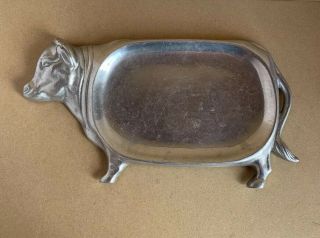 Vintage Bull Cow Serving Platter Plate Metal Tray Dish Appetizer Dish Made In Us