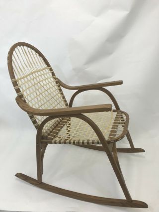 Tubbs Of Vermont Snowshoe Seat Oak Rocking Chair Rawhide Lacing Mid Century