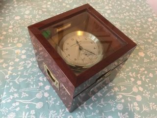 Wempe Marine Quartz Chronometer Hamburg Brass Case Wood Box 1984