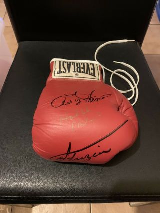 George Foreman Joe Frazier Evander Holyfield Signed Boxing Glove JSA Rare 2
