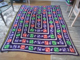 Crochet Afghan Handmade Multicolor Blanket Vintage Very Large