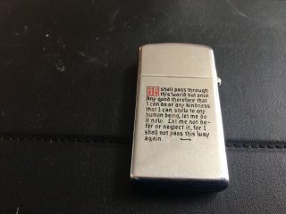 1968 Zippo Slim Cigarette Lighter Adco Advertising Plastics Molding Poem On Back