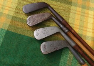 4 Antique Hickory Wood Shaft Golf Clubs Vardon Wilson Spldg H&b Monel Metal Tlc