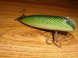Vintage Fishing Lure Wooden South Bend 973 Bass - Oreno Scale Finish Green Blend
