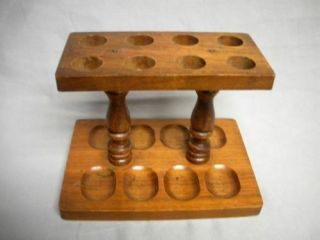 Vintage Walnut Wood Tabaco Smoking Pipe Rest Stand Holder 8 Pipes Retro