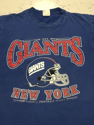 Vintage York Giants Shirt Mens Size Medium Blue Helmet 1998 Retro Stained