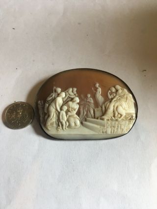 A Fine Antique 19th Century Carved Shell Cameo Brooch,  Signed