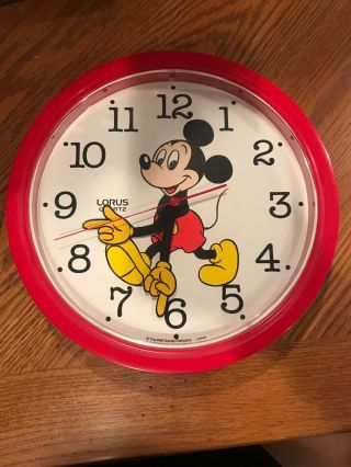 Vintage Lorus Quartz Disney Mickey Mouse Wall Clock Red 10.  5”