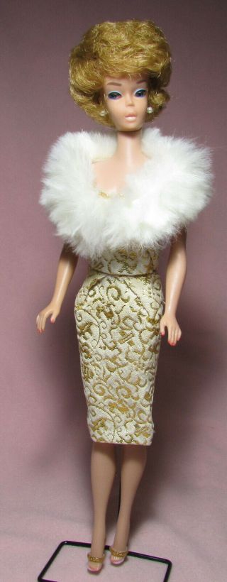 For Vintage Barbie Ooak Faux Japanese Exclusive Sheath W Mattel Rabbit Fur Stole