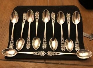Vintage Set Of 11 Pierced Handle Silver Plate Demitasse Spoons