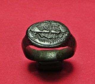 Roman Ancient Bronze Legionary Ring (galley)