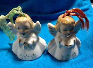 Vintage 2 Mini Napco Miniature Christmas Angel Bell Ornaments Bone China