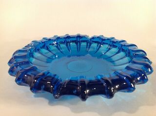 Vintage Blue Glass Ashtray.  Large 10 1/4 " Round Clear Blue Heavy 4 Lb.  6 Oz.