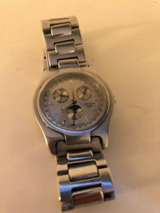 Vintage Certina Ds Chronograph Watch Moon Phase Stainless Strap Swiss
