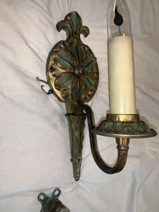 1920’s Ornate Vintage Brass Or Bronze Sconces Pair Wall Light Fixtures