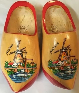 Vintage Dutch Wooden Shoes Windmill,  Bridge Sea Made In Holland Red/natural Wood
