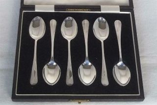 Case Set Of Six Solid Silver Demi - Tasse Rat Tail Coffee Spoons Birmingham 1966.