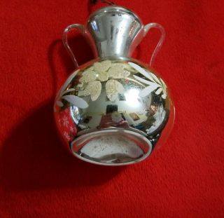 VTG Antique Glass Flower Hand Painted Silver Vase Jug Christmas Ornament MICA 2