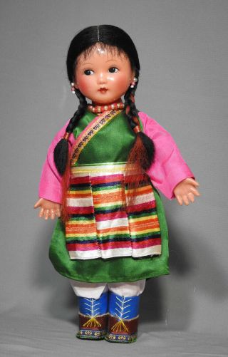 Vintage Republic Of China Plastic Doll Hand Painted Silk Outfit 1970 
