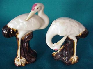 2 Antique / Vintage Porcelain Cranes / Birds Signed & Numbered