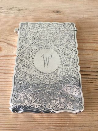 Victorian Solid Silver Antique Calling Card Case Chester 1897 Maker W.  N.