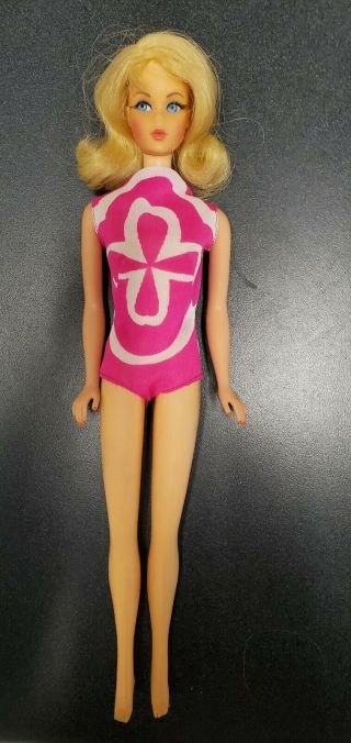 Vintage Barbie Marlo Flip Platinum Blonde Tnt W/ Swimsuit High Color.  A Beauty