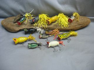 Vintage/antique Fishing Lures - 11 Old Arbogast Lures - Hula Poppers - All Sizes & Co