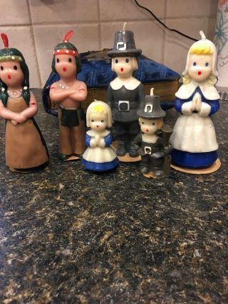 Vintage 1940’s Gurley Co.  Thanksgiving Novelty Candles Pilgrims Native Americans