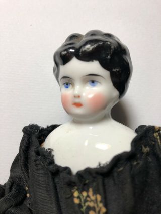 Antique Cabinet Size China Head Doll Calico Dress Leather Boots 10 In